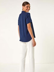Roman Blue Collared Short Sleeve Blouse - Image 3 of 5