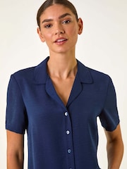 Roman Blue Collared Short Sleeve Blouse - Image 4 of 5
