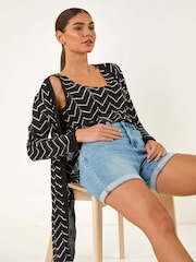 Roman Black Zig Zag Longline Cardigan - Image 1 of 5