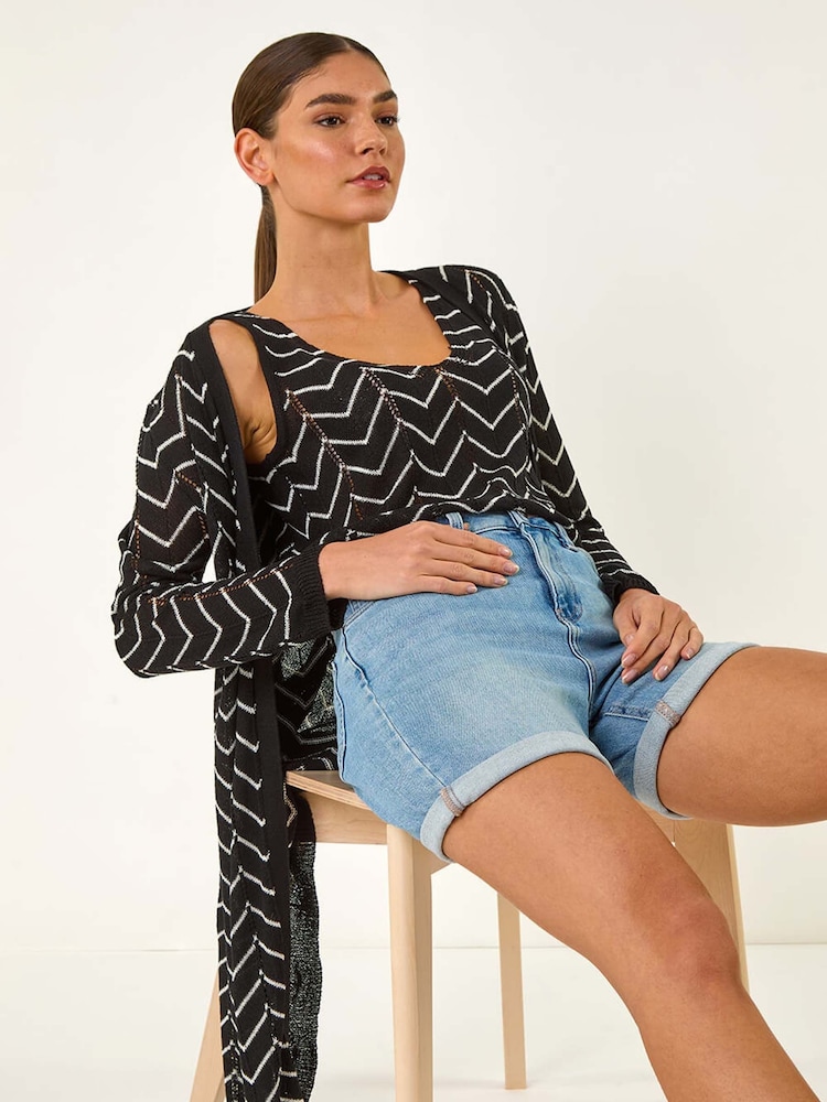 Roman Black Zig Zag Longline Cardigan - Image 1 of 5