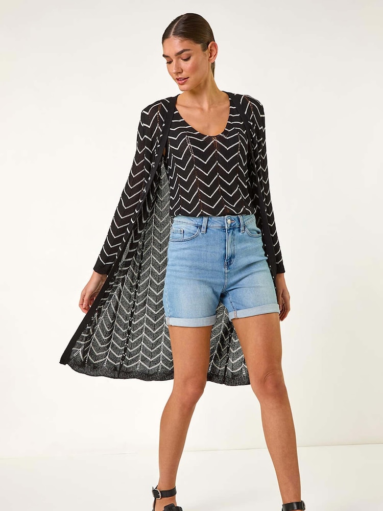Roman Black Zig Zag Longline Cardigan - Image 2 of 5