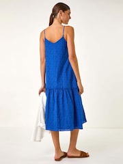 Roman Blue Broderie Frill Tiered 100% Cotton Midi Dress - Image 3 of 5