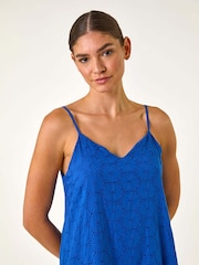 Roman Blue Broderie Frill Tiered 100% Cotton Midi Dress - Image 4 of 5