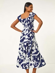 Roman Blue Shadow Floral Print Tie Tiered Dress - Image 3 of 5