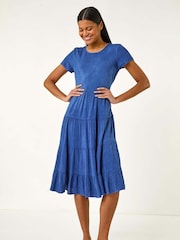 Roman Blue Frill Tiered Smock Midi Dress - Image 2 of 5