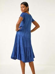 Roman Blue Frill Tiered Smock Midi Dress - Image 3 of 5