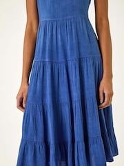 Roman Blue Frill Tiered Smock Midi Dress - Image 5 of 5