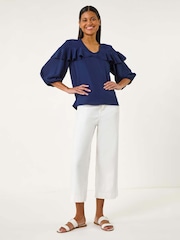 Roman Blue Frill Front Woven Top - Image 2 of 5