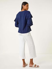Roman Blue Frill Front Woven Top - Image 3 of 5