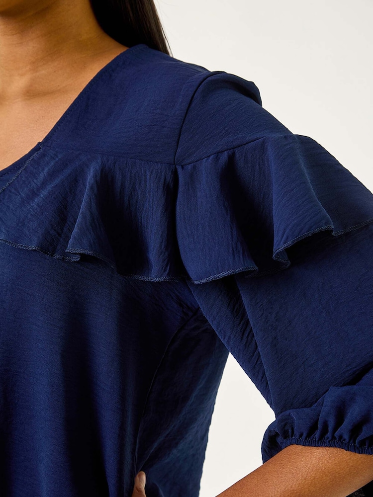 Roman Blue Frill Front Woven Top - Image 5 of 5