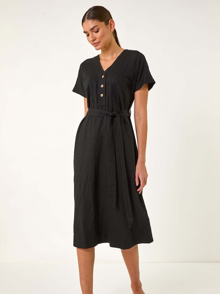 Roman Black Button Mix Midi Dress - Image 1 of 5