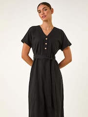 Roman Black Button Mix Midi Dress - Image 2 of 5