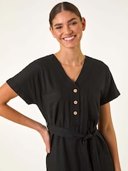 Roman Black Button Mix Midi Dress - Image 4 of 5