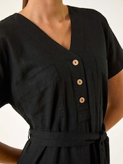 Roman Black Button Mix Midi Dress - Image 5 of 5