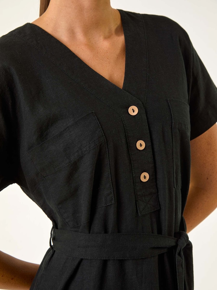 Roman Black Button Mix Midi Dress - Image 5 of 5