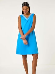 Roman Blue Embroidered X Back Short Dress - Image 1 of 5