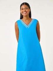 Roman Blue Embroidered X Back Short Dress - Image 3 of 5