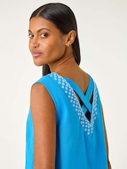 Roman Blue Embroidered X Back Short Dress - Image 4 of 5