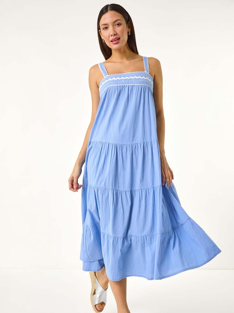 Azul - Roman Ric Rac Trim 100% Cotton Midi Dress - Imagen 2 de 5 Azul - Roman Ric Rac Trim 100% Cotton Midi Dress - Imagen 2 de 5
