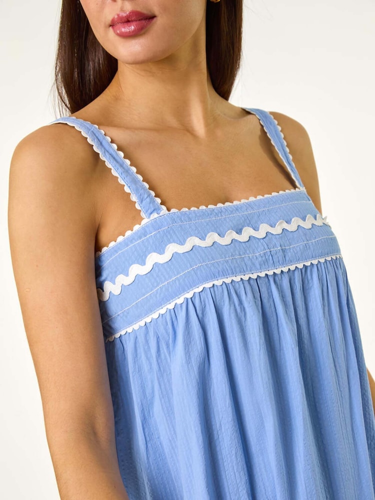 Azul - Roman Ric Rac Trim 100% Cotton Midi Dress - Imagen 5 de 5 Azul - Roman Ric Rac Trim 100% Cotton Midi Dress - Imagen 5 de 5