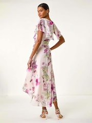 Roman Pink Floral Print Wrap Midi Dress - Image 3 of 5