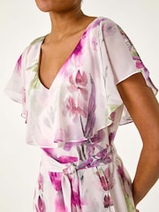 Roman Pink Floral Print Wrap Midi Dress - Image 5 of 5