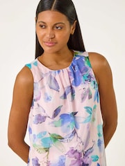 Roman Purple Floral Print Metallic Shell Top - Image 1 of 5