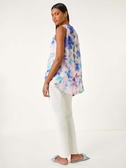 Roman Purple Floral Print Metallic Shell Top - Image 3 of 5