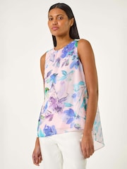 Roman Purple Floral Print Metallic Shell Top - Image 4 of 5