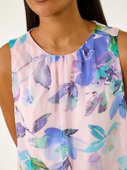 Roman Purple Floral Print Metallic Shell Top - Image 5 of 5