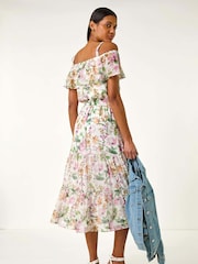 Roman White Floral Print Bardot Midi Dress - Image 3 of 5