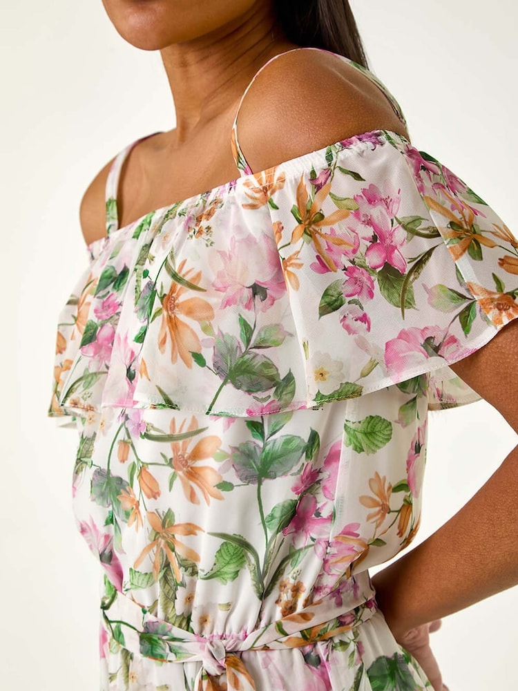 Roman White Floral Print Bardot Midi Dress - Image 5 of 5