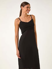 Roman Black 100% Cotton Lace Panel Strappy Midi Dress - Image 1 of 5