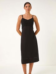 Roman Black 100% Cotton Lace Panel Strappy Midi Dress - Image 2 of 5
