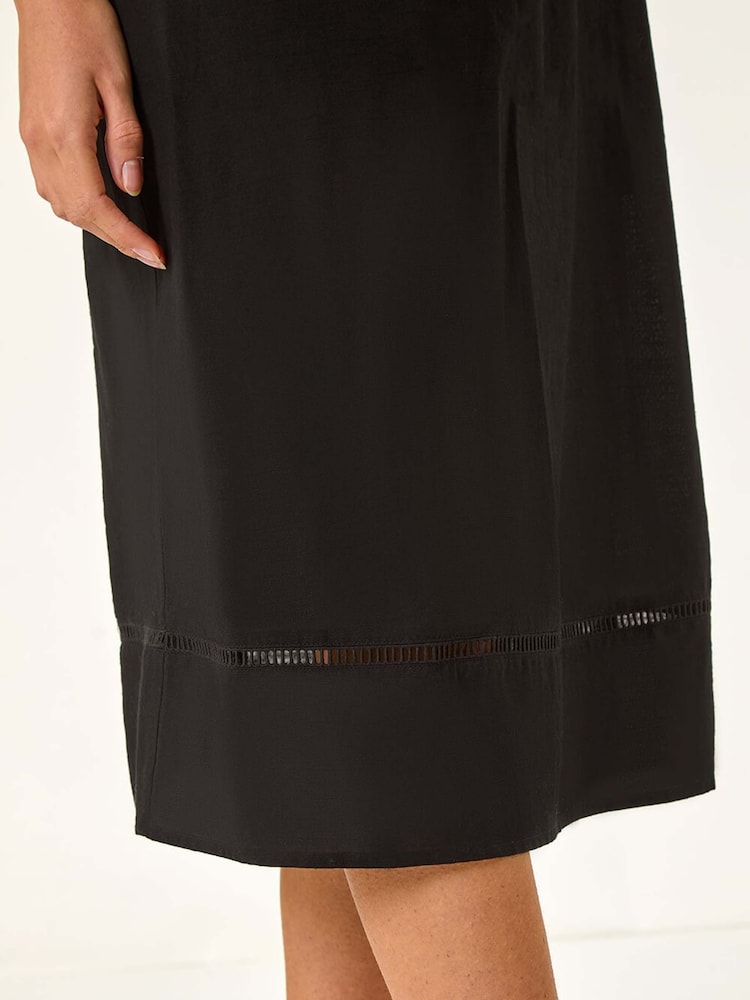 Roman Black 100% Cotton Lace Panel Strappy Midi Dress - Image 5 of 5