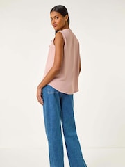 Roman Light Pink Linen Ruffle Vest Top - Image 3 of 5