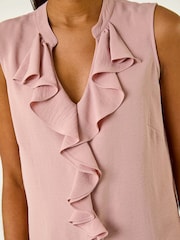 Roman Light Pink Linen Ruffle Vest Top - Image 5 of 5