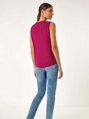 Roman Pink Linen Ruffle Vest Top - Image 3 of 5