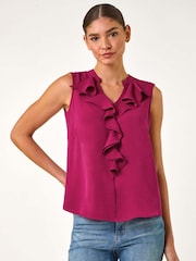 Roman Pink Linen Ruffle Vest Top - Image 4 of 5