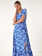 Roman Blue Floral Print Button Maxi Dress - Image 1 of 5