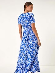 Roman Blue Floral Print Button Maxi Dress - Image 3 of 5