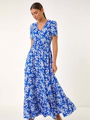 Roman Blue Floral Print Button Maxi Dress - Image 4 of 5