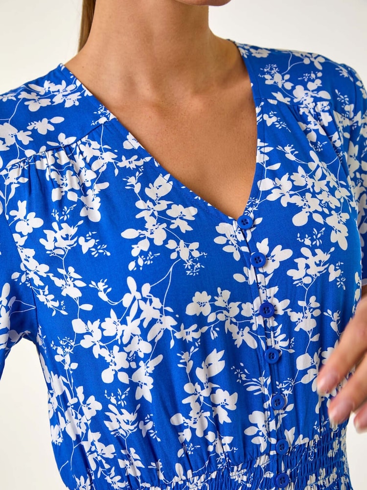 Roman Blue Floral Print Button Maxi Dress - Image 5 of 5