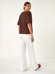 Roman Brown Broderie Puff Sleeve Top - Image 3 of 5