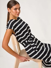 Roman Black Stripe Tie Side Stretch Midi Dress - Image 1 of 5