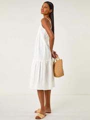 Roman White Broderie Frill Tiered 100% Cotton Midi Dress - Image 1 of 5
