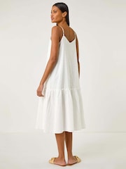 Roman White Broderie Frill Tiered 100% Cotton Midi Dress - Image 3 of 5