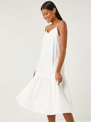 Roman White Broderie Frill Tiered 100% Cotton Midi Dress - Image 4 of 5