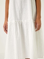 Roman White Broderie Frill Tiered 100% Cotton Midi Dress - Image 5 of 5