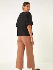 Roman Black Broderie Puff Sleeve Top - Image 2 of 5